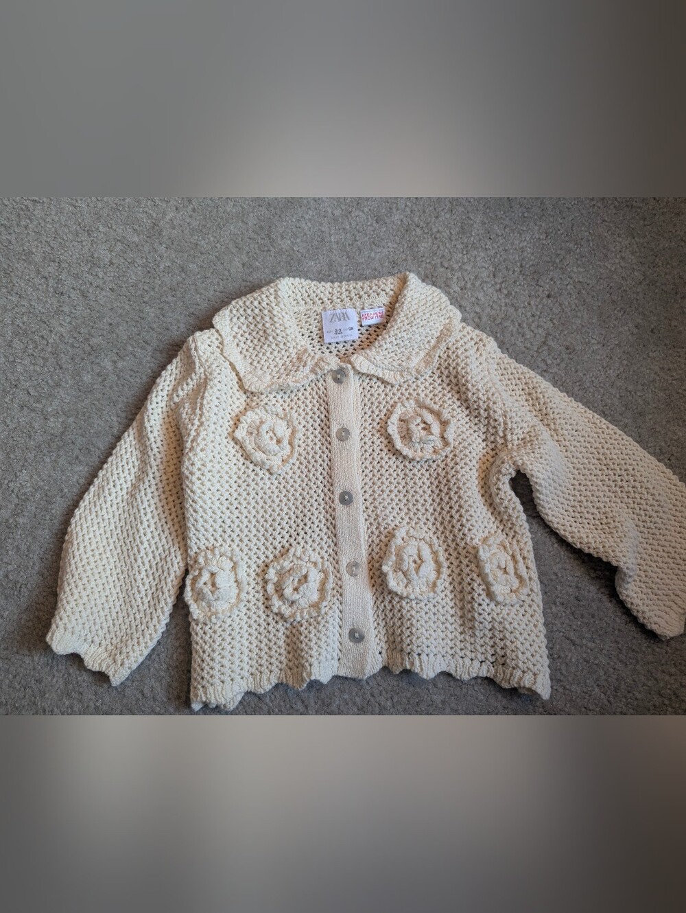 Zara Cream Crochet Flower Button-Front Cardigan Jacket 2T